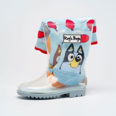 a child's rubber boot with an angry bird design on the front and bottom