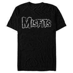 Celebrate the legendary horror-punk band and pop culture icons, The Original Misfits with officially licensed apparel featuring the classic "Fiend Skull" and more! This Men's Misfits Distressed Logo Graphic T-Shirt features the classic Misfits logo in distressed white outlined lettering across the front. Rock out to the genre-defining Misfits in ultimate style with these fun new tees for everyone! Relaxed Fit Band Merch T-shirt With Logo, Halloween Crew Neck Tops With Band Logo, Halloween Grunge Logo Print T-shirt, Halloween Grunge T-shirt With Logo Print, Halloween Band Logo T-shirt Crew Neck, Halloween Band Merch T-shirt With Logo Print, Edgy Band Logo T-shirt Fan Merchandise, Alternative Style Band Logo T-shirt With Crew Neck, Alternative Crew Neck T-shirt With Band Logo