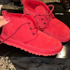 Red Ugg Boots, Size 8, Like New Only Worn Once, Very Good Condition Casual Red Lace-up Boots, Red Suede Casual Boots, Red High-top Casual Boots, Casual Red Suede Boots, Casual Red High-top Boots, Red Low-top Casual Boots, Red Ugg Boots, Red Shoes, Christmas Wishlist