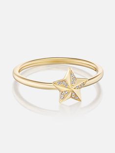 18k yellow gold tiny star stacking ring with diamond details. Sparkly facets burst forth from our Star stacking ring, offering a shiny statement in a little package. Made to order. The current lead time is 8-10 weeks. Star-shaped Diamond Ring With Single Cut Diamonds, Celestial Star-shaped Diamond Ring With Single Cut Diamonds, Star-shaped Single Cut Diamond Ring, Celestial Yellow Gold Diamond Ring In Star Shape, Celestial Star-shaped Yellow Gold Diamond Ring, Celestial Yellow Gold Star-shaped Diamond Ring, 14k Gold Star-shaped Diamond Ring With Single Cut Diamonds, Celestial Yellow Gold Stackable Rings, Gold Star-shaped Diamond Ring