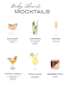 the different types of cocktails are shown in this poster, which shows their names