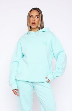 The Capsule 9 Star Of The Moment Oversized Hoodie Mint. Head online and shop this season's latest styles at White Fox. Express delivery and AfterPay available. Cowboy Chic, Sweat Sets, Fox Shirt, Puff Print, Tracksuit Set, Hoodie Outfit, Lounge Shorts, Blue Hoodie