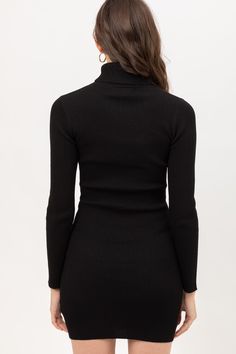 The perfect LBD! This long sleeve, turtle neck, ribbed little mini is sure to turn heads. From date night to all the Holiday festivities, this dress will carry you through in style and comfort with it's oh just right amount of stretch. 70% Viscose/ 30% Polyester Hand Wash/ Hang Dry Fitted with stretch and true to size Black Turtleneck Dress Booties, Velour Turtleneck Dress, Turtle Neck Tight Long Sleeve Dress, Black High Neck Sweater. Dress, Sweater Dress With Boots Bodycon, Black Sweater Dress 2022, French Study, Black Turtleneck Sweater Dress, Black Bodycon Dress Long Sleeve