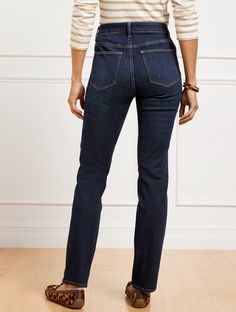 Our ultra-flattering straight leg jeans. Higher waist for a modern fit. Crafted from lightweight denim with a hint of stretch and Five-Pocket styling. Also available in Curvy Fit. Features Straight Leg Hits Above Waist Full Length Fly front with button closure Five pocket Imported Fit: Misses: 31"; Petite: 28 1/2"; Long: 34"; Plus: 31"; Plus Petite: 28 1/2" Material: 93% Cotton, 6% Polyester, 1% Spandex Care: Wash Before Wearing, Turn Garment Inside Out, Machine Wash Cold With Like Colors, Only Modern Fit, Modern Classic, Straight Leg Jeans, Leg Jeans, Inside Out, Full Length, Straight Leg, High Waisted, Turn Ons