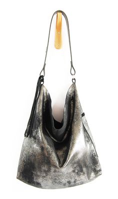 Febe Hobo Black Platinum - Lara B. Designs Hobo Handbags Hobo, Black Hobo Handbag, Leather Hobo Handbags Hobo, Handcrafted Handbags, Foto Ideas Instagram, Biker Leather, Matte Metallic, Pretty Bags, Square Rings