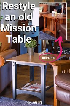 an old mission table is transformed into a coffee table