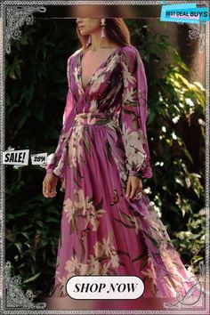 Women's Chiffon Dress Maxi Long Dress Purple Long Sleeve Floral Color Block Summer V Neck Holiday Boho S M L Xl Xxl 3xl Dress Purple Long, Maxi Long Dress, Purple Long Sleeve, Dress Purple, Floral Color, Dress Maxi, Purple Dress, Long Maxi Dress, Chiffon Dress