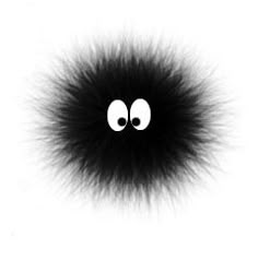 an animal fur ball with two eyes on it