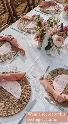 the table is set with place settings and napkins for guests to enjoy their meal