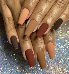 Embrace the beauty of autumn with simple fall nail designs for 2024! Featuring warm, earthy tones and minimalist details, these nails offer a chic and understated look perfect for the season. 🍂 Whether you're cozying up or stepping out, find the perfect nail inspiration that complements your fall style. Explore more now! #FallNails #SimpleNailArt #AutumnStyle Dusky Skin Nail Art, Fall Colors For Nails Autumn, Fall Nails 2023 Matte, Fall Nails Different Color Each Nail, Matte Brown Acrylic Nails, Autumn Nails Acrylic Short Square, Stylish Fall Nails, Fall Color Palette Nails, Dip Powder Nails Fall 2023