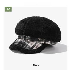 Color: Black, Size: M Casual Winter Beret, Black Flat Cap For Winter, Casual Visor Beret For Fall, Trendy Black Winter Hat, Casual Winter Beret With Visor, Trendy Adjustable Black Beret, Black Fitted Beanie Hat, Chic Black Beret For Winter, Casual Black Brimmed Beret