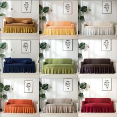 six different types of couch covers in various colors