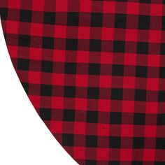 a red and black checkered fabric with white trim on the bottom half of it