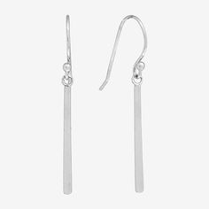 Simple and sleek best describe these Silver Treasures sterling silver bar drop earrings. Earrings are crafted in quality sterling silver, 30.4mm in length and have a French wire backing. With the sleek design, these drop earrings can be worn with any wardrobe choice. Wipe drop earrings clean with a soft cloth.Included: 1 Pair of EarringsFeatures: Nickel FreeEarring Back: French WireShape: Bar, LinearMetal Color: WhiteEarring Length: 30.4mmEarring Width: 1.5mmCare: Wipe CleanEarrings Type: Wire E Classic Hypoallergenic Sterling Silver Linear Earrings, Classic Silver Linear Earrings For Everyday, Classic Silver Nickel-free Linear Earrings, Silver Bar, French Wire, Earrings Drop, Silver Bars, Jewellery And Watches, Sleek Design