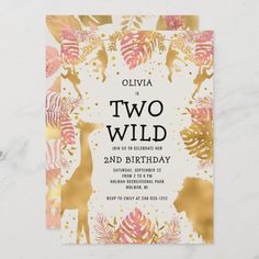 a pink and gold wild one birthday party card