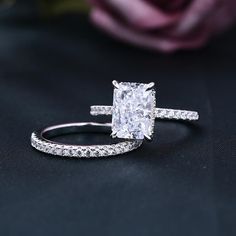 3.5ct Sona Simulated Diamond Radiant Cut Wedding Ring Set Dream Rings, Dream Wedding Ring, White Stone Ring, Couples Ring, Cute Engagement Rings, Future Engagement Rings, Cvd Diamond, Dream Engagement, Dream Engagement Rings