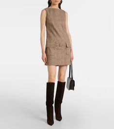 Sheila belted midi dress in neutrals - Staud | Mytheresa Chic Knee-length Belted Dress For Fall, Fitted Beige Belted Dress For Work, Fall Mini Length Belted Dress, Classic Beige Mini Dress For Work, Knee-length Belted Dress, Classic Business Dresses With Belted Cuffs, Belted Knee-length Mini Dress For Work, Knee-length Belted Mini Dress For Work, Chic Belted Mini Dress For Fall