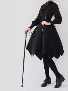 Features: Zipper decoration on both sides, handkerchief hemline, shirring and lace up back waist.  Garment Size:   	 		 			Size(cm) 			1 			2 			3 		 		 			Waist 			60-72 			68-80 			80-100 		 		 			Full Length 			70-82 			70-82 			70-82 Gothic Skirt For Winter Cosplay, Gothic Skirt For Cosplay In Fall, Gothic Skirt For Cosplay In Winter, Gothic Skirt For Cosplay And Fall, Gothic Skirt For Cosplay And Winter, Black Gothic Skirt With Asymmetrical Hem, Gothic Skirt For Fall Costume Party, Gothic Skirt For Costume Party In Fall, Black Corset Dress For Fall Costume Party