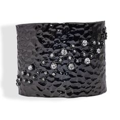 This bold cuff bracelet features glittering black crystals and hammered texture. PRODUCT DETAILSMaterials: pewter plated with 24 kt gold/sterling silver/rose gold. Cz stones.Measurements: 2" wide. * Cuff slightly adjustable to fit most * Texture Product, Gold Bracelet Cuff, Wrist Cuffs, Charm Rings, 24kt Gold, Wide Cuff, Statement Bracelet, A To Z, Ring Collections