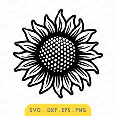 the svg sunflower is shown in black and white