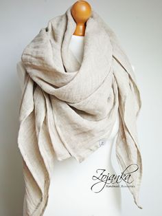 Large natural scarf / shawl handmade by Zojanka. This shawl wrap is square shape, folded to triangle is very soft and drapes very well, so easy to style. Linen lover will fall in love with this oversized wrap, which is very fashionable and cosy. It will match many outfits. * Light and soft linen shawl wrap, this oversized shawl is made of soft light linen fabric * Shawl/wrap is made of 100% baltic linen fabric, which is produced in Poland * Scarf drapes very well, can be worn in many many ways. Beige Linen Bohemian Scarf, Bohemian Beige Linen Scarf, Linen Scarves, Handmade Pins, Shawl Scarf, Lightweight Scarf, Shawl Wrap, Eco Fashion, Support Handmade