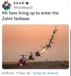 a line of helicopters flying in the sky with caption that reads, me ma fail ho gya relatives