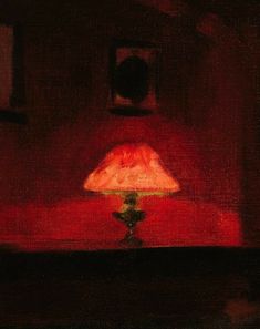 a painting of a lamp on a table