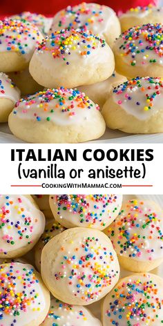 italian cookies with white frosting and sprinkles