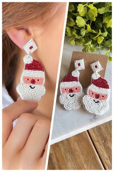 Women's Christmas Santa Earrings Details Average Length 3 Inches Post Multi color Seed Beads Santa Heads Shipping Packages typically ship within 1-3 business days after you place your order, with free shipping on all eligible orders. We’d love to see you in our Jasper, Alabama location, so please stop on by! To be the first to see our newest arrivals, don't forget to join our amazing and fun Facebook Community! You can also find our New Arrivals here in the shop, and don’t forget to follow us on Santa Earrings, Santa Head, Shipping Packages, Please Stop, Earrings Red, Christmas Women, Christmas Santa, Accessories Necklace, Beaded Earrings