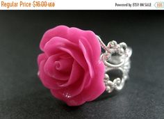 MOTHERS DAY SALE Hot Pink Rose Ring. Pink Flower Ring. Filigree Adjustable Ring. Flower Jewelry. Handmade Jewelry. by StumblingOnSainthood from Stumbling On Sainthood. Find it now at http://ift.tt/1XaXB3z! Pink Flower Ring, Feminine Jewelry, Hot Pink Roses, Rose Violette, Ring Purple, Valentines Sale, Ring Flower, Pretty Roses, Rose Ring