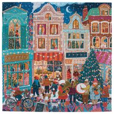 an image of a christmas scene with people in the street