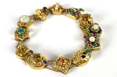 Size: 8 1/8" x .55" Signed: 14k  Weight: 17.9 dwt 27.6g Please see some minor stones are missing. Also the link that connects the chain should be soldered shut. I didn't get it done yet as I thought about finding one more slider to this bracelet. Heirloom Gold Multi-stone Bracelets, Heirloom Gold Bracelets With Multi-stone, Antique Multi-stone Bracelet For Formal Occasions, Antique Multi-stone Bracelets For Formal Occasions, Heirloom Yellow Gold Multi-stone Bracelets, Antique Multi-stone Yellow Gold Jewelry, Antique Yellow Gold Multi-stone Jewelry, Heirloom Multi-stone Bracelets For Formal Occasions, Multi-stone Costume Jewelry Bracelet