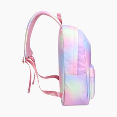 A Rainbow Clouds Backpack that looks just like cotton candy! It has an internal zipper pocket, a safe pocket for a laptop, a central bag opening for large items, small item pockets, a side pocket, and a front zipper pocket. This magical bag is efficient and cute. Ideal for school or work providing quality for daily use. Get this gradient and colorful backpack this year! Size:- Length: 11.4" (29 cm)- Width: 5.1" (13 cm)- Height: 16.5" (42 cm) Material: nylon & polyester Cute Backpack With Zipper Closure For School, Cute Nylon Backpack For Students, Cute Nylon Student Backpack, Cute Nylon Backpack For Study, Pink Nylon Backpack With Pockets, Trendy Backpack With Zipper Pocket For Back To School, Pink Backpack With Pockets, Cute Everyday Nylon Backpack, Pink Softback Backpack With Zipper Pocket