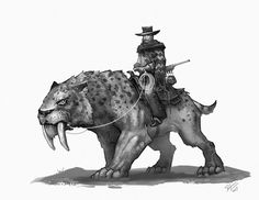 a drawing of a man riding on the back of a large animal