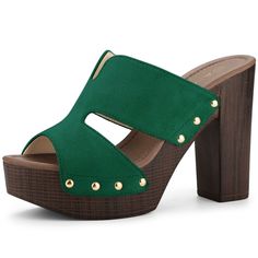 These platform block heel slide sandals are the perfect glamorous addition to your partywear this season. They feature an on-trend platform block heel and a peep toe. Make you look fashionable, styled, and sophisticated. The open design provides breezy comfort for your feet. The platforms allow you to feel comfortable thanks to their wide design, perfect for learning to walk with high heels; even those women without experience can get used to them. Provide you with more balance and support at th Low Sandals, Hoof Heels, Sandals Woman, Statement Clutch, Platform Block Heels, Chunky High Heels, Peep Toe Shoes, Chunky Heels Sandals, Platform Heels Chunky