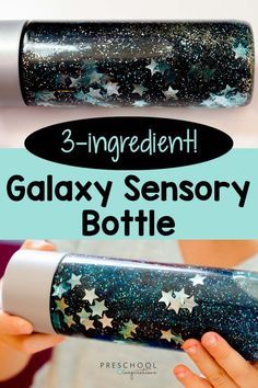 the 3 ingredient galaxy sensory bottle is shown with stars on it and text overlay