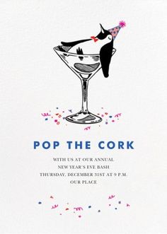 an image of a party card with the words pop the cork on it