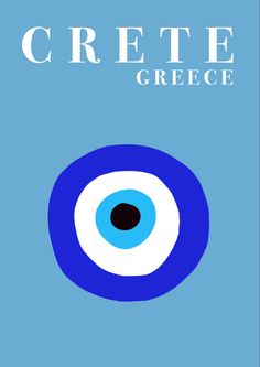 a blue and white poster with an eye