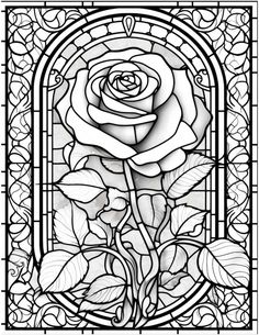 a stained glass window with a rose in it