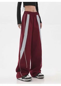 Product information: Style: Casual/Street/Vintage/Preppy/Punk/Hip Pop/Sporty/Y2K/Sweet Fabric name: Polyester Color: wine red. black Elasticity: inelastic Main fabric composition: Polyester (polyester fiber) Pants length: trousers Waist type: high waist Size: M.XL.L.XXL Applicable Gender: Female Pants type: loose typeDescription:Fashioned from luxe polyester fabric. these trousers boast a chic. high-waisted design. Available in a range of classic colors including wine red and black. these versatile bottoms offer an unbeatable combination of effortless style and comfort. Boasting a selection of sizes from M to XXL. these timeless garments are perfect for honing your casual. preppy. punk. hip pop. sporty. Y2K. and sweet looks.Size: Red Sweatpants, Sweatpants Women, Gardens Design, Korean Streetwear, Skirt And Sneakers, Style Cargo, Sports Trousers, Pant Style, Y2k Streetwear