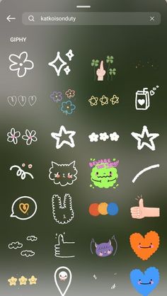 an iphone screen with various stickers and symbols on the phone, as well as text