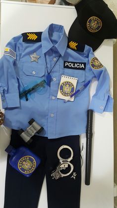 the police uniform is on display with other items