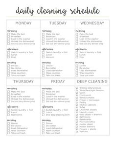 the daily cleaning schedule is shown in black and white