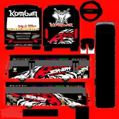 an advertisement for komba's rock band is displayed on a red background with black and white graphics