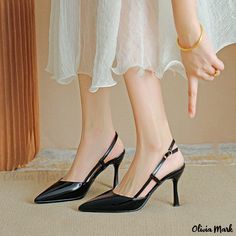 Olivia Mark - Patent Leather High Heel Sandals with Slim Back Heel, Pointed Toe, and Adjustable Strap in Various Sizes - Single Shoe Casual Running Shoes, Patent Shoes, Patent Leather Heels, Leather High Heels, Casual Sport Shoes, Casual Shoes Women, High Heel Sandals, Leather Heels, Patent Leather