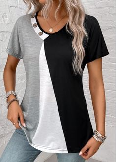 Color:Black;Size:L;Size:XL;Size:XXL;Package Contents:1 X T Shirt;Occasion:Other;Style:Bohemian; Edgy Black V-neck T-shirt, Shapewear Swimsuit, Elegant Dresses Plus Size, Beach Bridesmaid Dresses, Swimwear Suits, Shirt Tunic Top, Plaid Outfits, Blue Jumpsuits, Lovely Tops