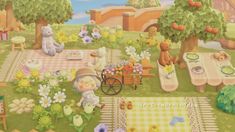 an animal themed picnic is shown in this animated scene from the nintendo game animal crossing