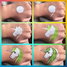 how to paint a unicorn on someone's arm with white paint and green hair