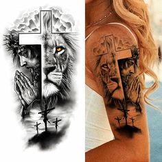 1pc Animal Lion Women Waterproof Temporary Tattoos Fake Stickers Arm S – Ikeehome Arm Tattoos For Women Biblical, Half Sleeve Ideas For Women, Lion And Lamb Tattoo Women, Motivation Tattoo Woman, Lion And Cross Tattoo, Women Lion Tattoo, Jesus Lion Tattoo, Tattoos For Black Skin Women, Christian Sleeve Tattoos For Women