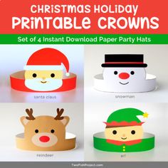 christmas holiday printable crowns set of 4 instant paper party hats for kids and adults